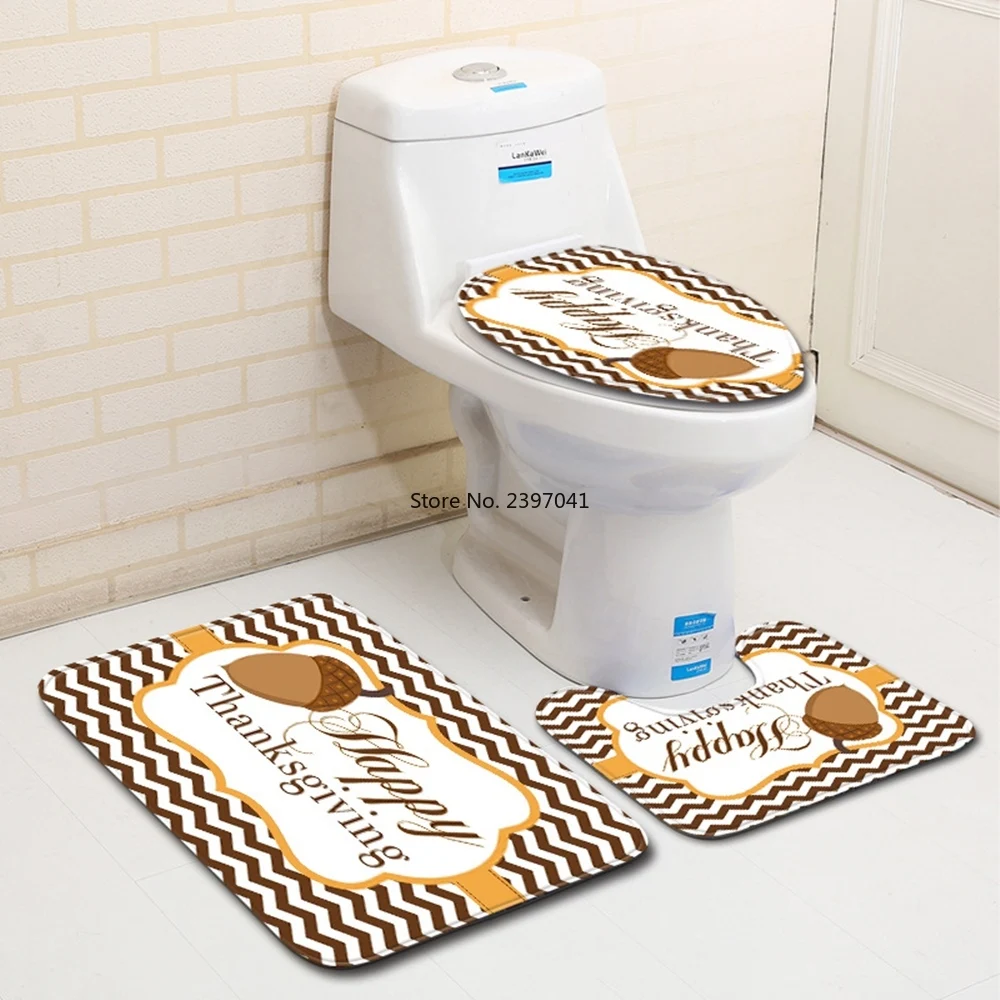 

3pcs Set Toilet seat Cover Bathroom Mat Home Decoration Carpet Printing Absorbent Non-Slip Doormats Flannel Rug