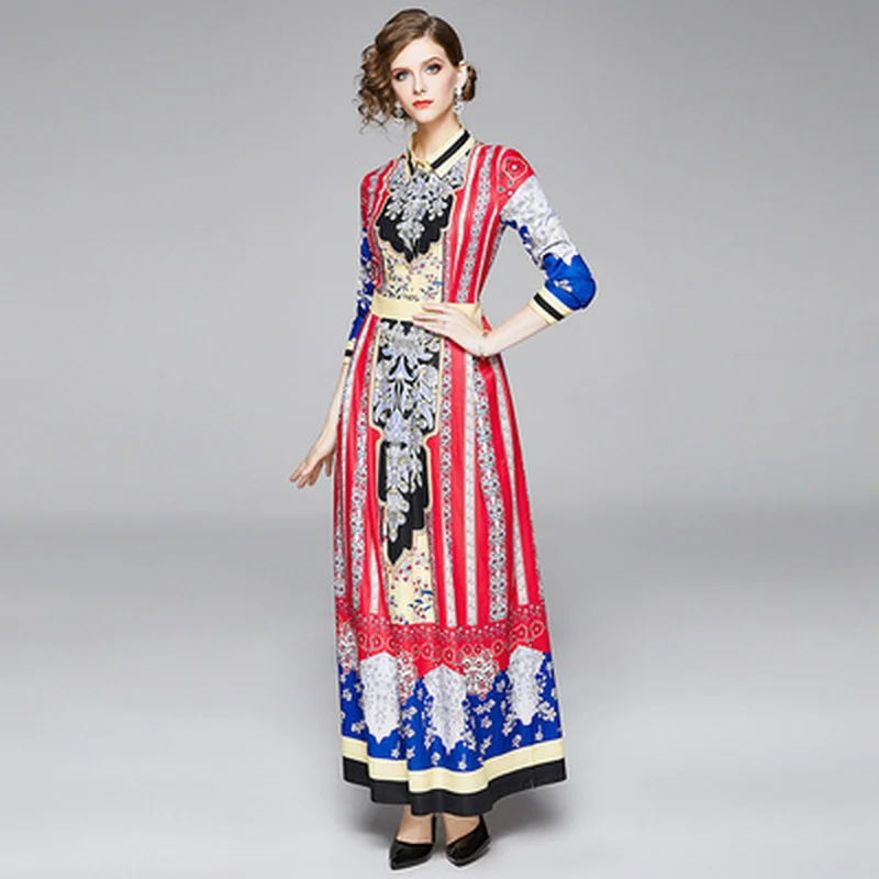 Весна 2020 женские подиумные платья с длинным рукавом размера плюс Ретро стиль