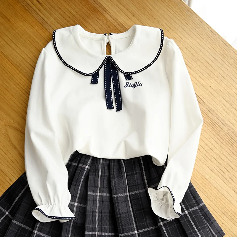 

Spring Fall Big Girls Blouse Shirt Preppy Style White Kids Clothes Child Long Sleeve School Girl Shirt Tops BB299
