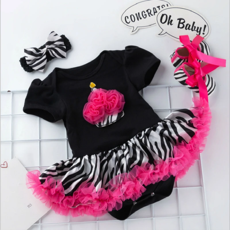 

Halloween Baby Lace Romper Christmas Cartoon Short-sleeved Three-piece Children's Party Tulle Tutu Dress Roupas De Bebes Floral