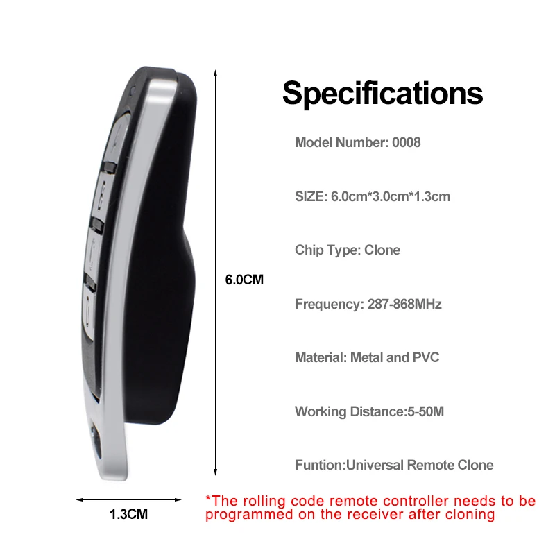 

Multi-frequency 300-868MHz remote control duplicator copy DOORHAN HORMANN MARANTEC CLEMSA CARDIN ERREKA SOMMER gate control