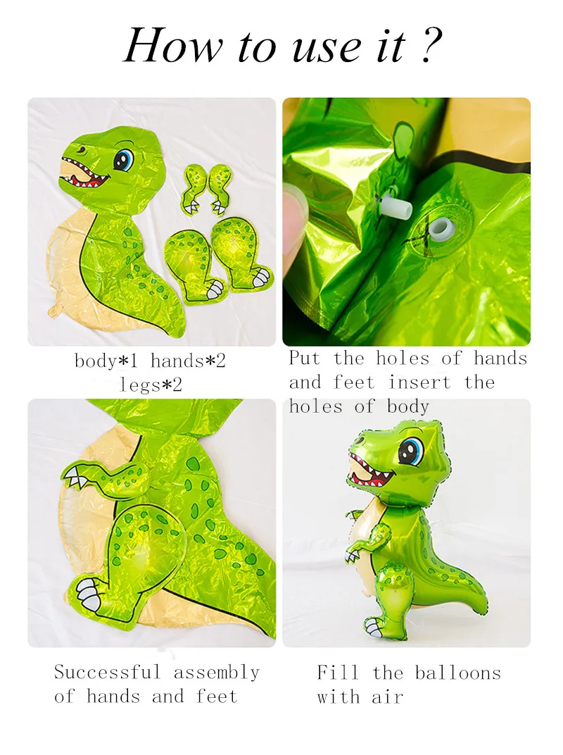 

Large 4D Walking Dinosaur Foil Balloons Jungle Animal Boys Birthday Party Decors Jurassic Standind Dragon Kids Toys Air Globos