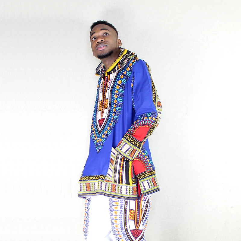 muslim clothing mens Dashiki Pure Cotton African Hoodie Hippie Shirt Boho Caftan sarees for women in india Blue Top Unisex