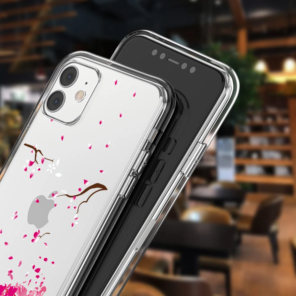 

Simple Plum Blossom Leaf Phone Case For iPhone 12 11 Pro Max Mini XS XR X 7 8 Plus SE 2020 Soft Transparent TPU Cover Capa