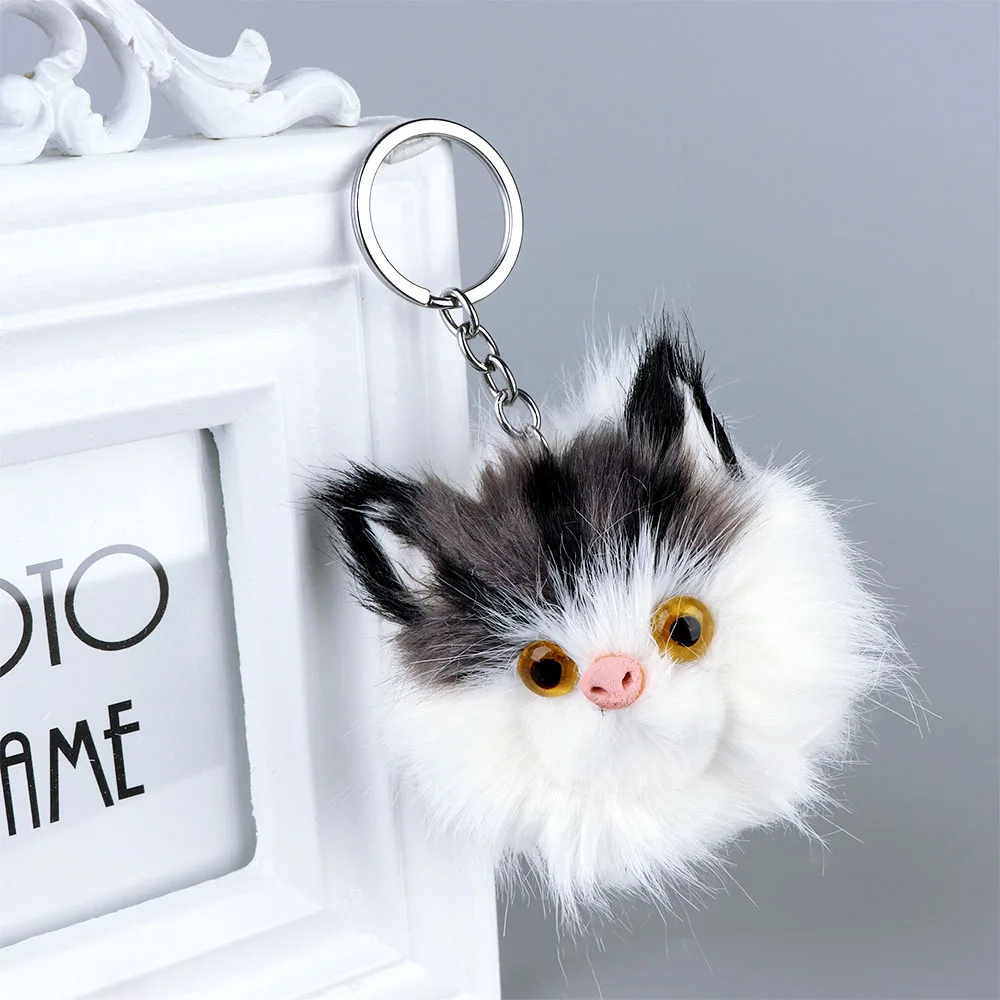 Милые пушистые Брелоки для ключей милые плюшевые котята игрушки девочек помпоны