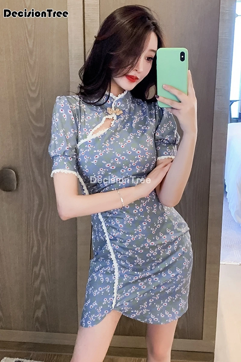 

2021 elegant chinese dress lady qipao vintage mandarin collar chinese dress classic print flower sexy cheongsam vestidos