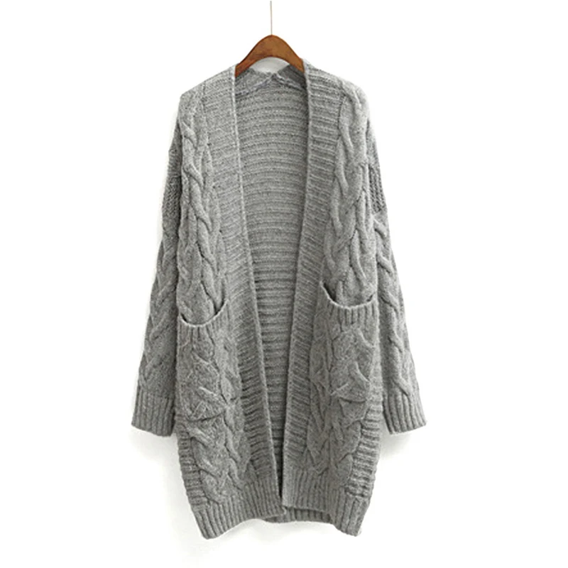 

Winter Women Oversize Knitting Long Cardigan with Pockets Loose Causal Twist Knit Sweaters Coat Outwear