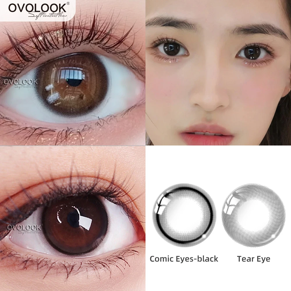 

OVOLOOK-1Pair(2pcs) Comic Eyes Black Tear Eye Lenses 2Tone Series Contact Lenses for Eyes Natural Pipil eye contacts(DIA:14MM)