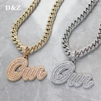 dz custom brush cursive letter pendant name necklace baguette chain with cuban chain micro paved cz personalized hiphop jewelry