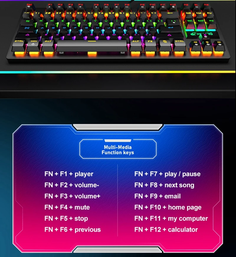 Механическая клавиатура 87 клавиш с функцией макросъемки синий переключатель