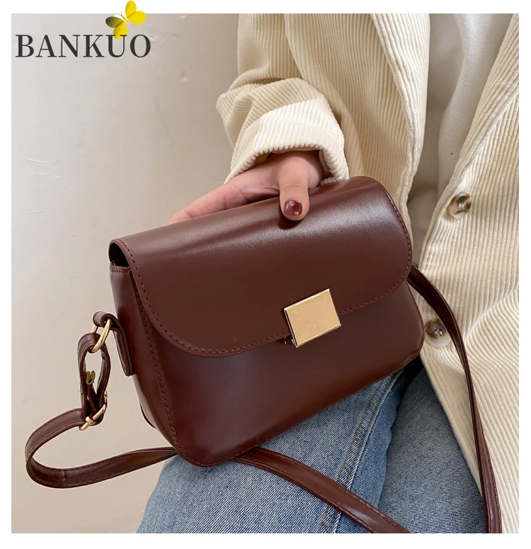 

BANKUO New Women's Bags In Spring PU Vintage Hasp Zipper Shoulder Bag Leather Casual Fashion All-match Girls Crossbody Bag Z251