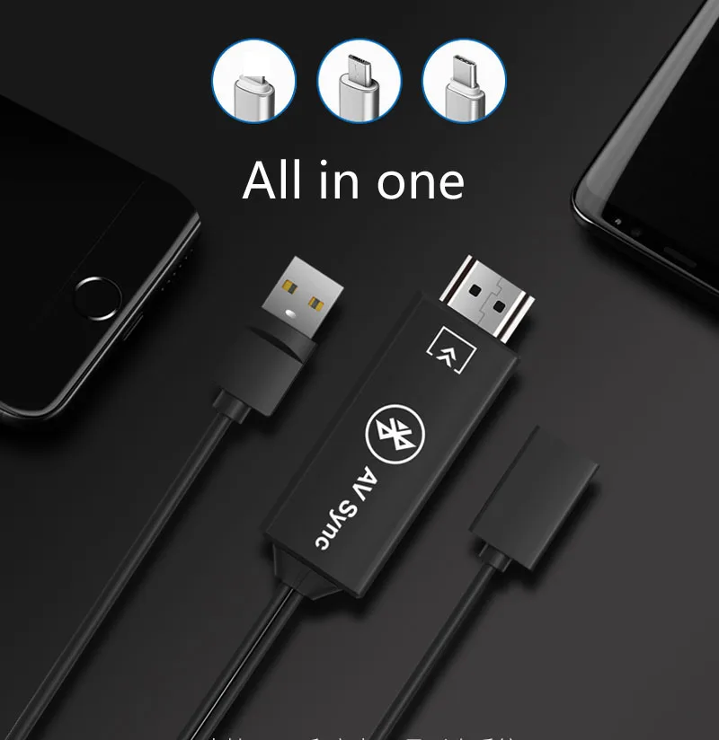 USB Женский HDMI кабель Bluetooth HDTV Аудио Видео адаптер для Samsung S5 S6 Edge S7 S8 S9 Plus iPhone iOS Android