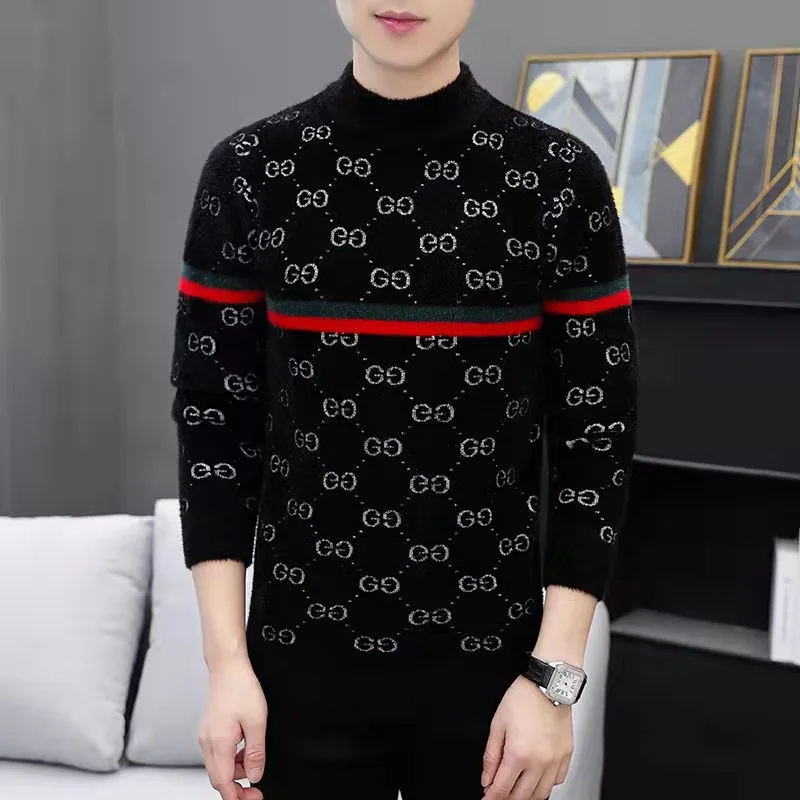 

Winter new men's knitted round neck sweater fashion leisure trend jacquard sweater leisure round neck sweater