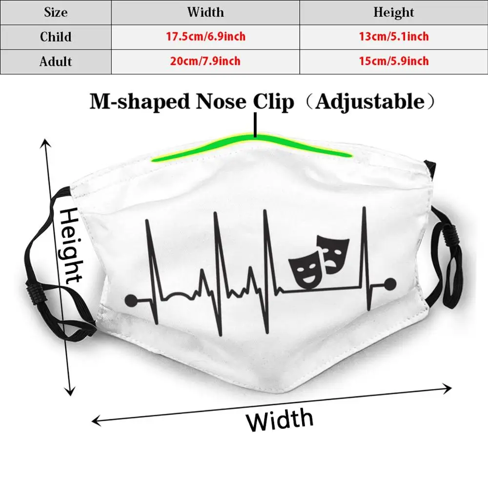 Маска для лица многоразовая с фильтром Pm2.5 и забавным принтом пульса|Мужские