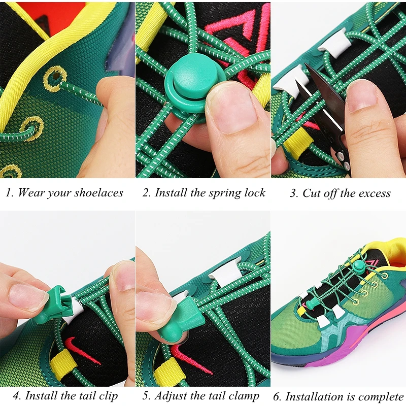1 Pair No tie shoelaces Round Plastic snap lock Elastic Shoelaces Children and adults on foot Sports lazy lace Shoe accessories