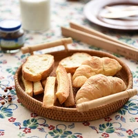 manual rattan tray round bread fruit snack teacup storage trays handmade basket southeast asia style tea tray decorative tray
