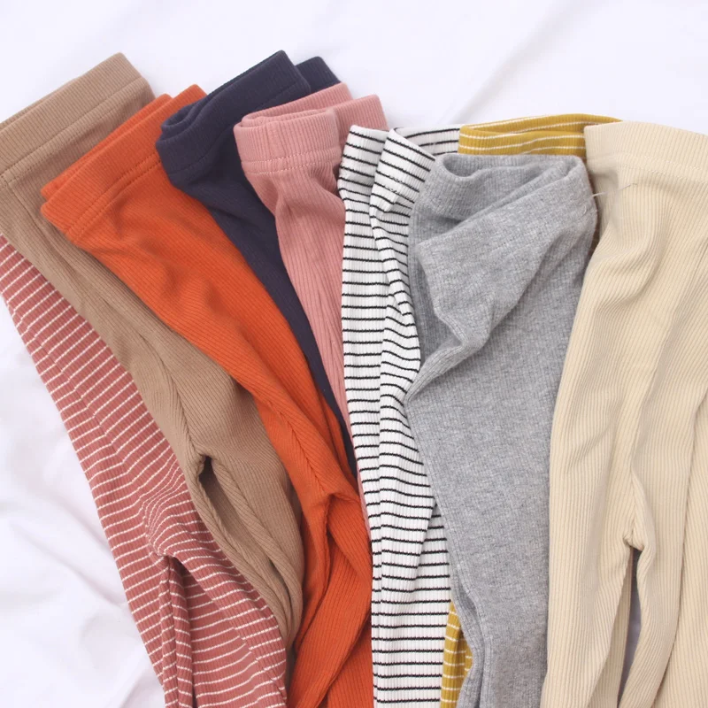 Осенние хлопковые полосатые облегающие леггинсы для девочек детские тонкие