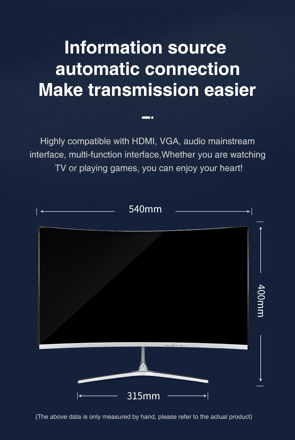 Anmite 23,8 дюймов FHD Hdmi HDR изогнутый TFT ЖК-монитор для соревнований игр светодиодный компьютерный экран HDMI/VGA