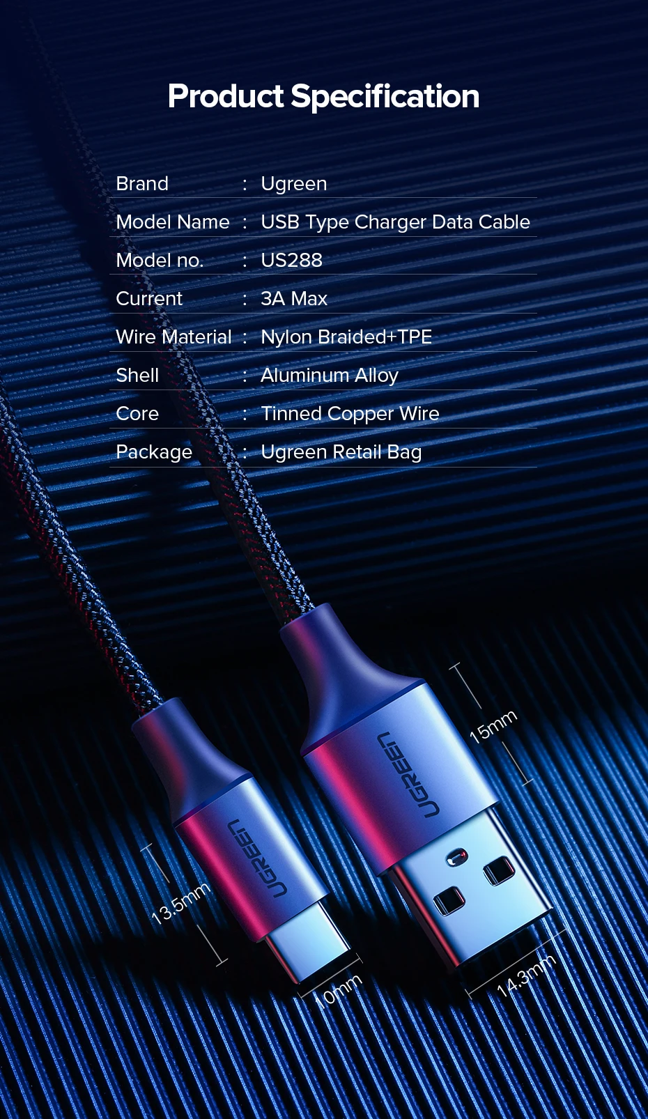 Ugreen usb type-c кабель передачи данных для быстрой зарядки зарядное устройство для samsung s9 s8 huawei xiaomi9 usb c кабель короткий 2 м Android 90 градусов