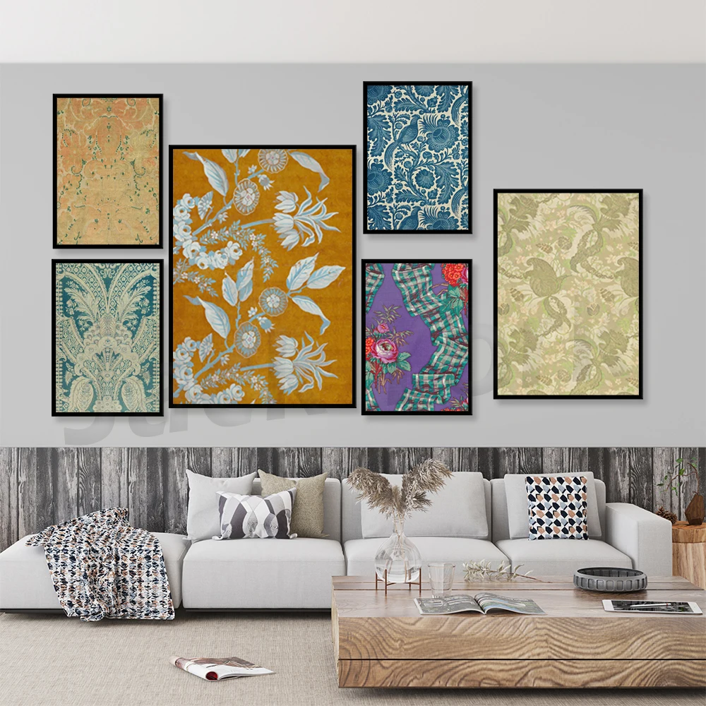 

Pastel pale green French textile print downloadable, antique fabric poster with tribal pattern-vintage neutral wall art sage art