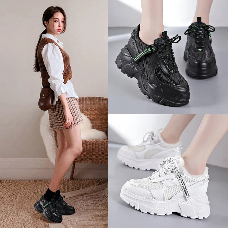 

SWYIVY Mesh Casual Shoes Woman Black Sneakers Platform Breathable Spring 2020 Wedges Shoes For Women Sneakers High Heel Ladies