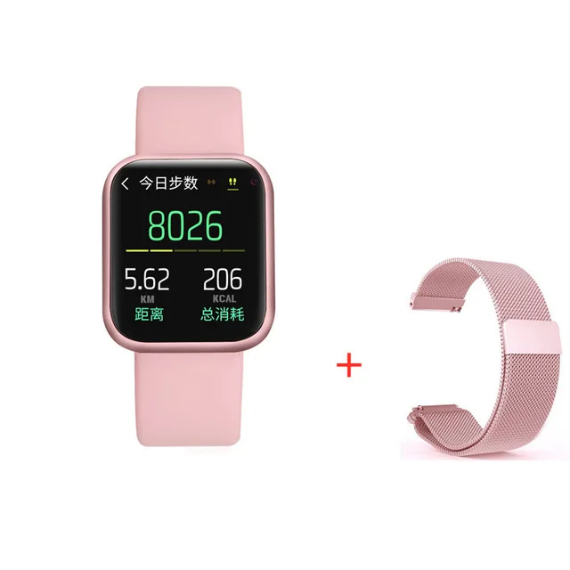 Double Strap Pink Vwar P80 полный сенсорный экран IP68 Водонепроницаемые Смарт-часы для iPhone Xiaomi Apple телефон мониторинг сердечного ритма для женщин и мужчин умные часы - Цвет: Double Strap Pink