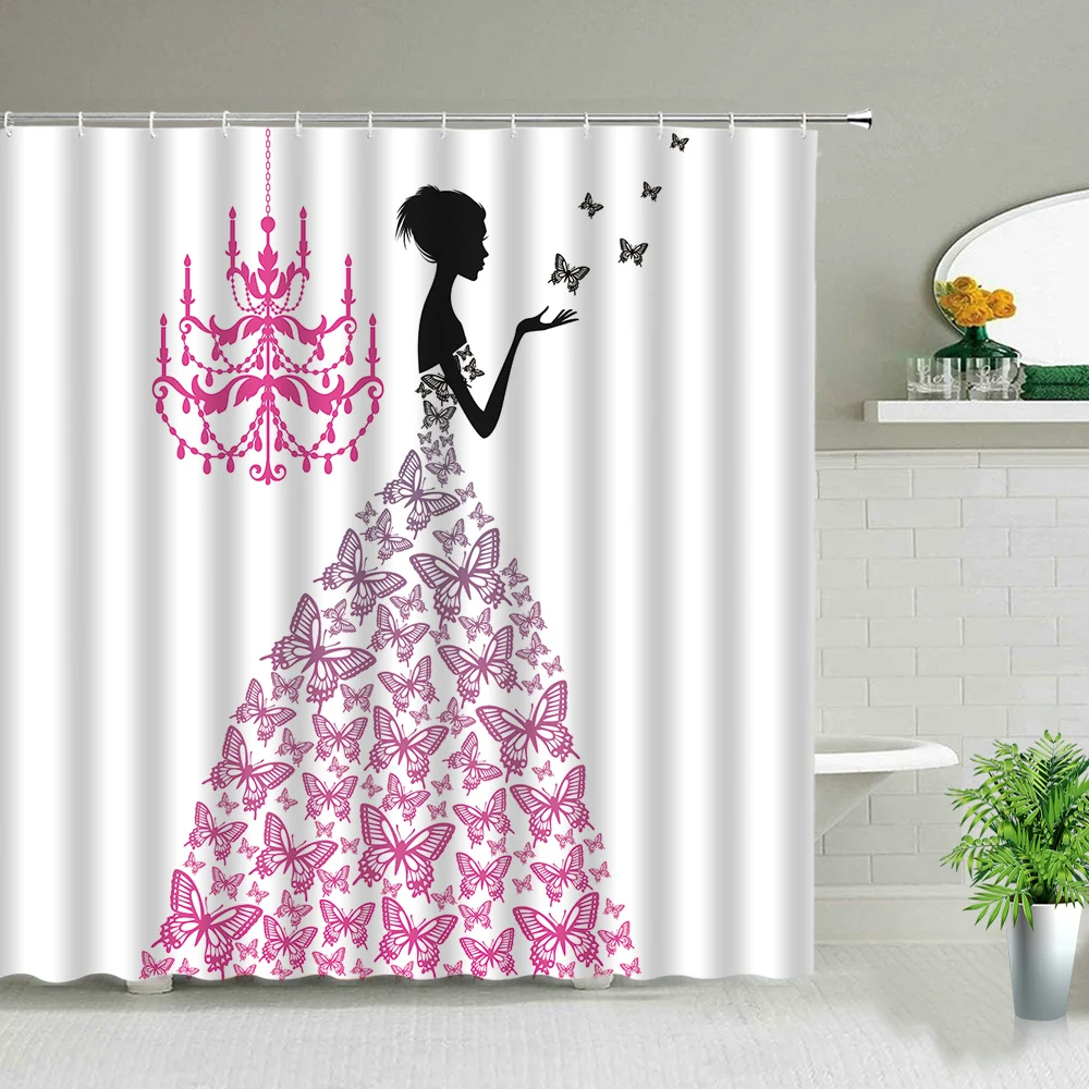 

Шторы для душа с африканскими бабочками для девушек, Женское Искусство жизни, декор для ванной комнаты, ткань с перегородкой, водонепроница...