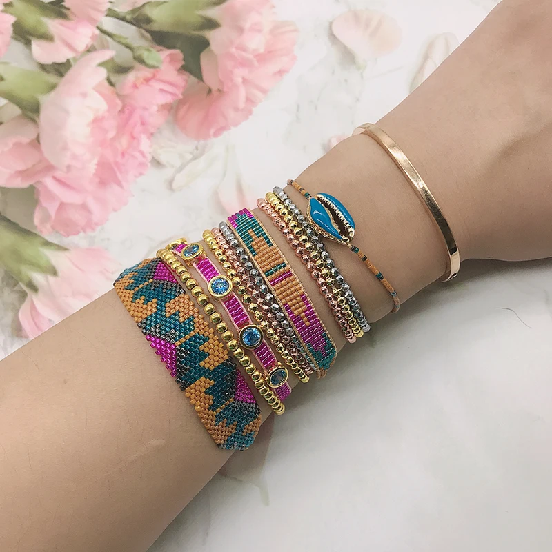 

BLUESTAR MIYUKI Bracelet Gemetric Pattern Bracelet Chic Shell Pulseras Mujer Moda Crystal Bead Handmade Loom Bead Armband