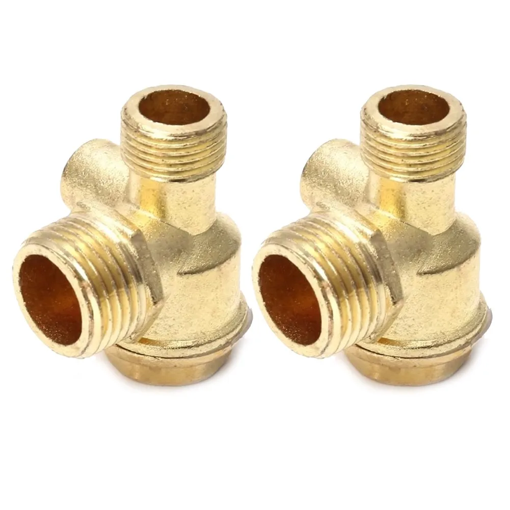 

2pcs 3-port Zinc Alloy Air Compressor Check Valves Central Pneumatic 90 Degree Metal Air Compressor Check Valve Gold Tone