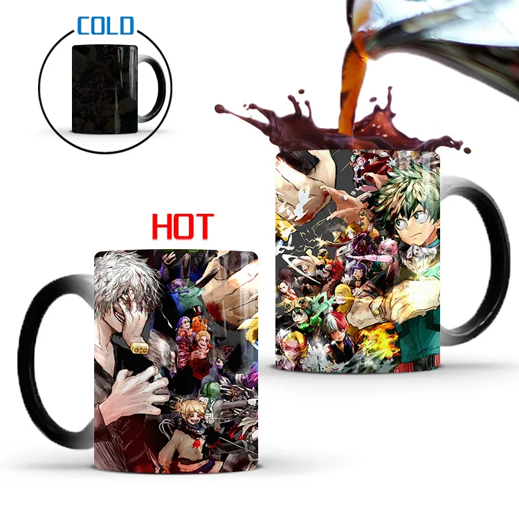 

Аниме мультфильм меняющая цвет кружка керамическая с подогревом воды температурный градиент волшебный кофе Dis цветные чашки кухонная посу...