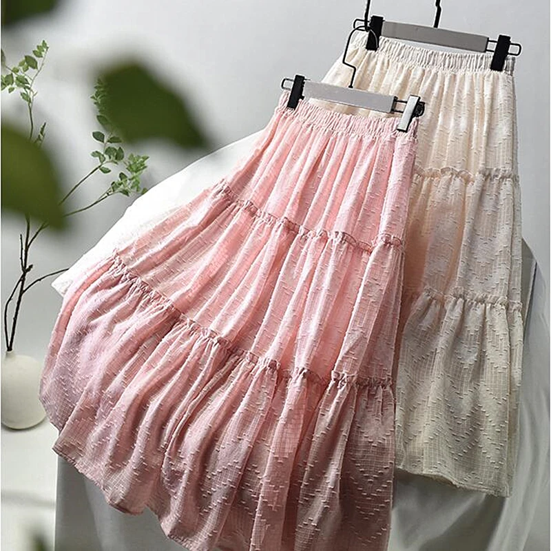 Женская шифоновая плиссированная юбка длинная белая макси с высокой талией