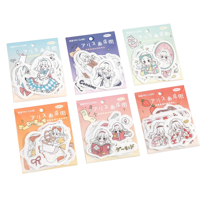

45Pcs Alice Shopping Street Series Ins Style Text Notebook DIY Decorative Illustrator Notepad Student Office Supplies Stationery