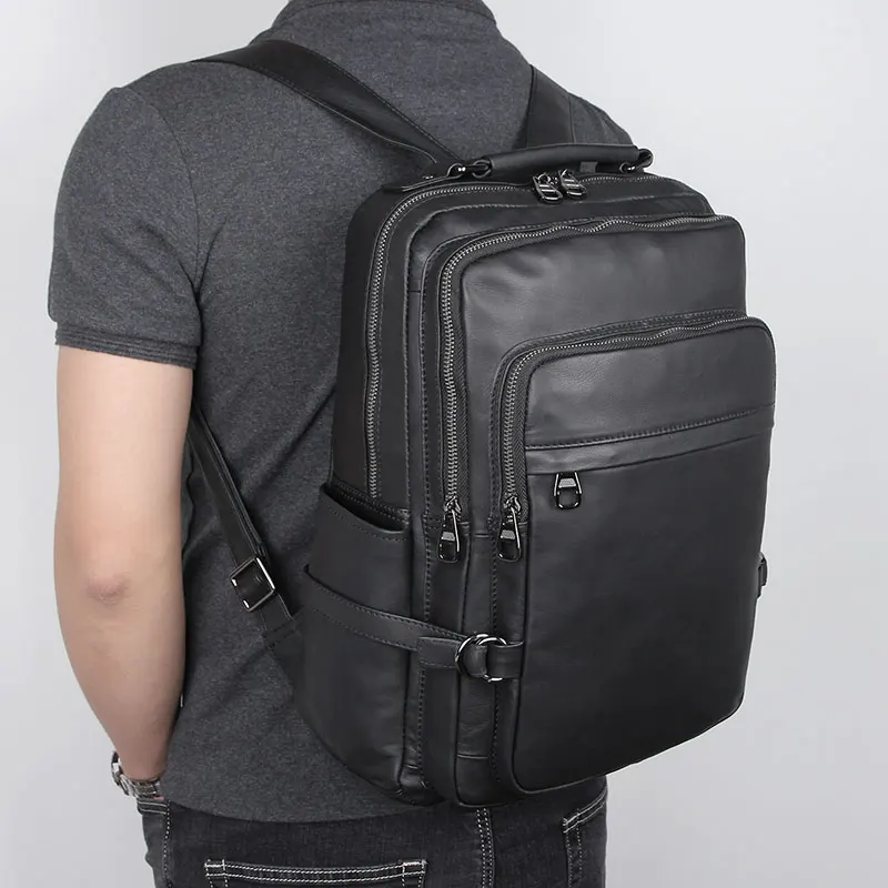 

Мужской рюкзак из натуральной кожи, черный повседневный деловой рюкзак из натуральной кожи для путешествий, 2019