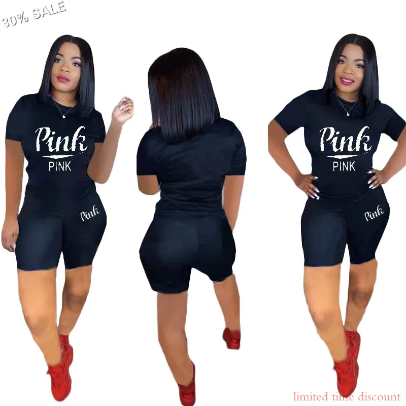 Женский летний комплект из 2 предметов футболка и шорты с буквенным принтом |