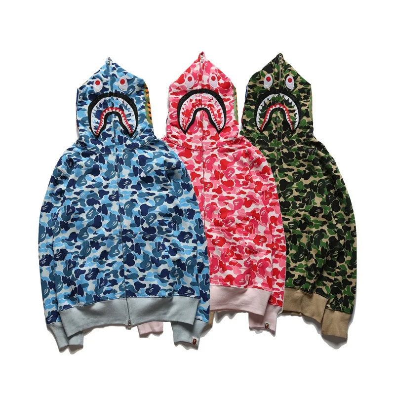 

Popular Brand Shark Head Light Green Blue Camouflage Shading Teenager Casual Large Size Pure Cotton Hoodie Coat