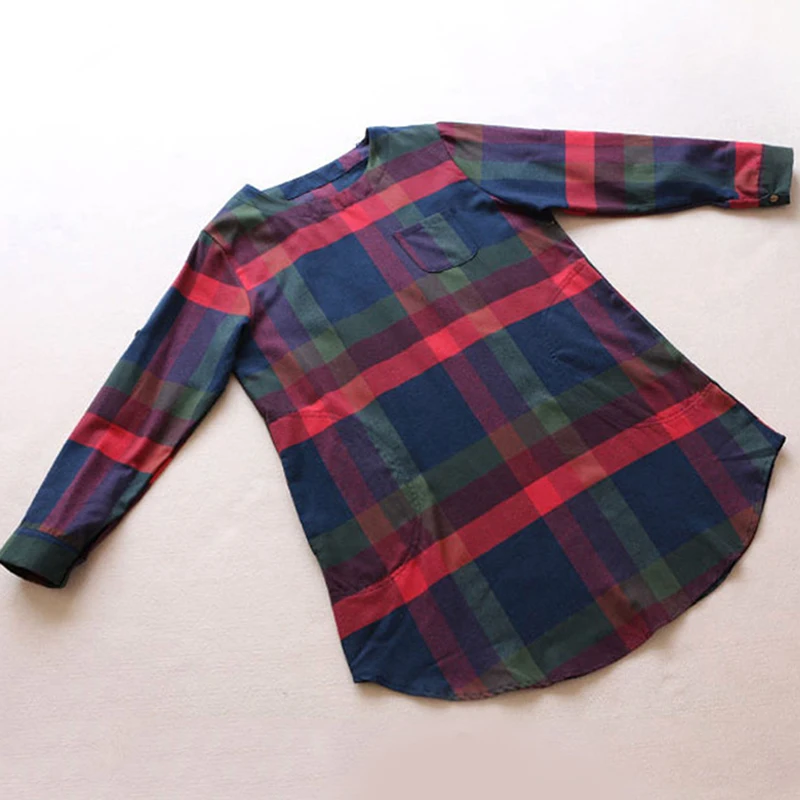 

Women Long Plaid Blouse Vintage Long Sleeve Tops Autumn Elegant Pullovers Streetwear Casual Loose Casual Camisa Femenina
