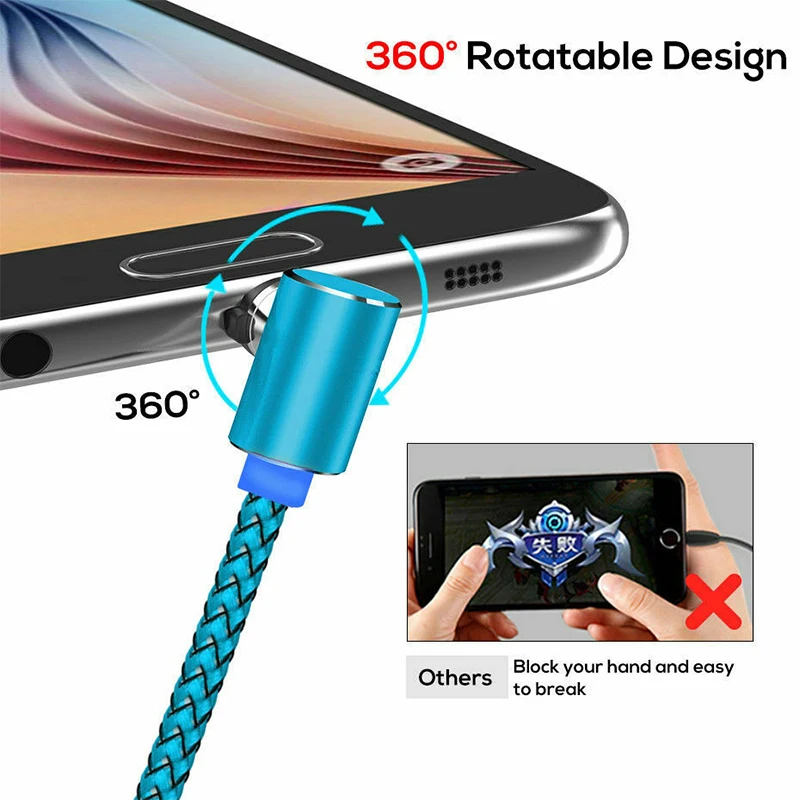 360° L-Shape Magnetic USB Type C Charger Cable For iPhone Samsung Android Lot | Мобильные телефоны и аксессуары