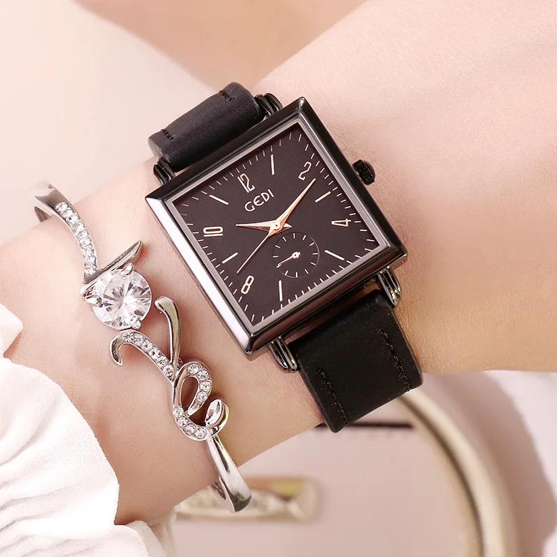 

Hot Gift Purple Square Watches For Women Casual PU Unique Quartz Simple Roman Minimalism Design Business Dress Wristwatch