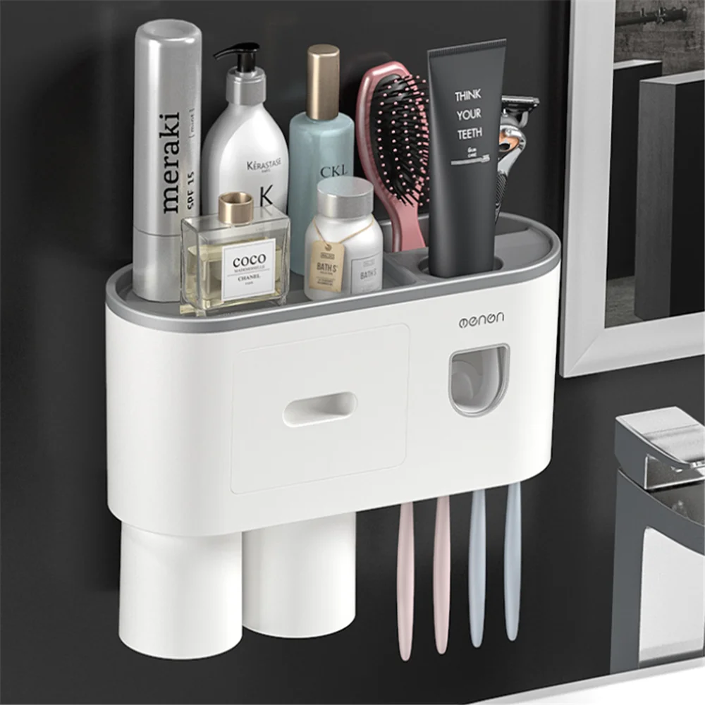 

Magnetic Toothbrush Holder Bathroom Accessories Automatic Toothpaste Squeezer Dispenser For Home Bathroom Storage Sets with Cups