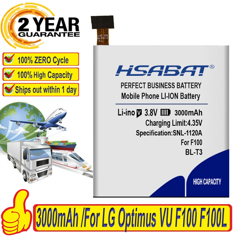 Аккумулятор HSABAT 3000 мАч для LG Optimus VU F100 F100L F100S F100K VS950 P895 BL T3|battery for|battery for lg2500mah battery |