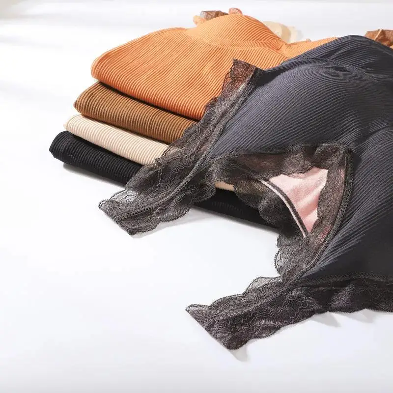 Women's Thermal Underwear Plus Velvet Thick Warm Vest Lace Sexy and Comfortable Winter 2021 New Style