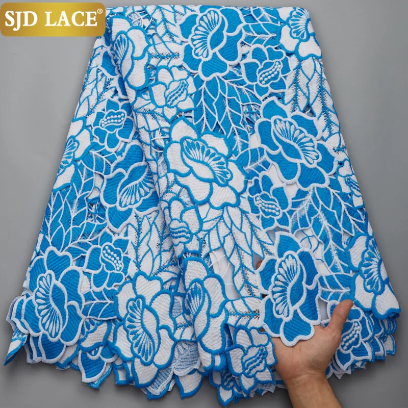 SJD LACE African Lace Fabric Heavy Colorful Water Soluble Nigerian Guipure Cord Lace Fabric Embroidery Lace For Wedding SewA2696