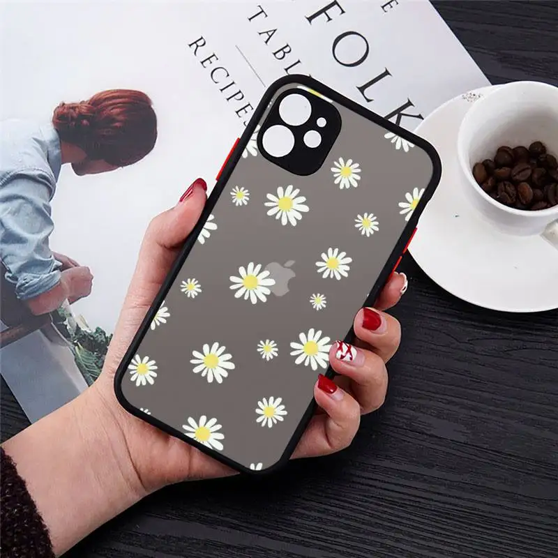 

Black White Flower Daisy Phone Case matte transparent For iphone 7 8 11 12 plus mini x xs xr pro max cover