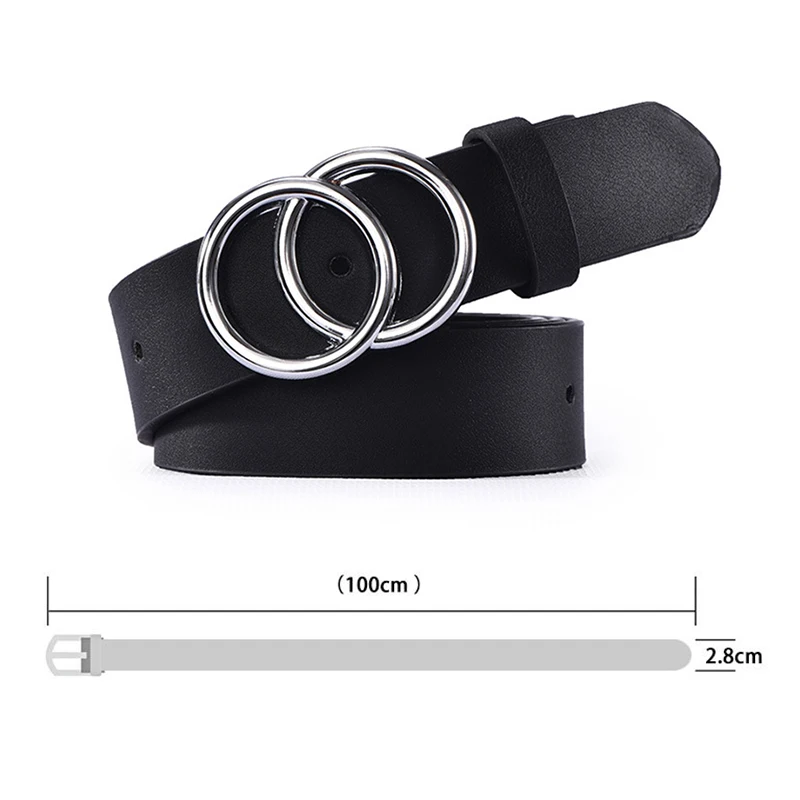 

Women PU Leather Belt Fashion Classic Waist Belts with Double O-Ring Buckle K2