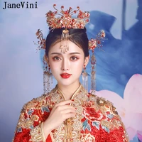 janevini traditional chinese jewelry bridal headdress ancient red butterfly floral hairpin beaded women wedding hair accessories
