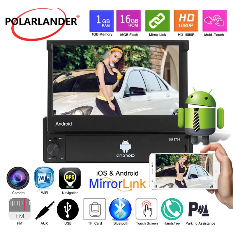 

Car Radio MP5 Retractable Screen Touch Screen Rear View Camera 1din Folded WIFI 7 Mirror Link Bluetooth GPS HD FM USB