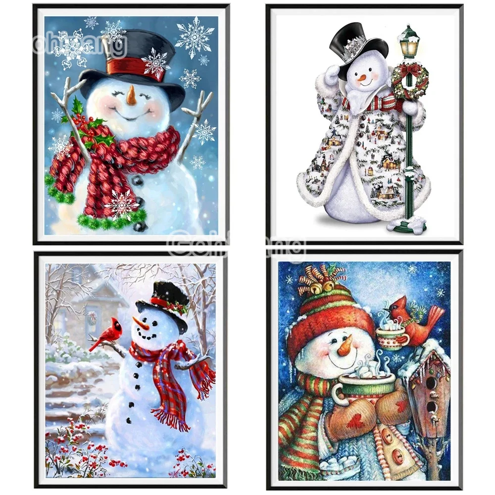 

DIY Diamond Decoration Cute Snowmen with Red Scarf Black Hat Square or Round Diamond Embroidered Cross Stitch Home Rooms Decorat