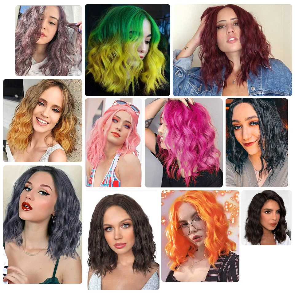 

AISI HAIR Synthetic Short Wavy Wig Red Bob Wig for Women Middle Part Wigs Shoulder Length Wig for Daily Party Use