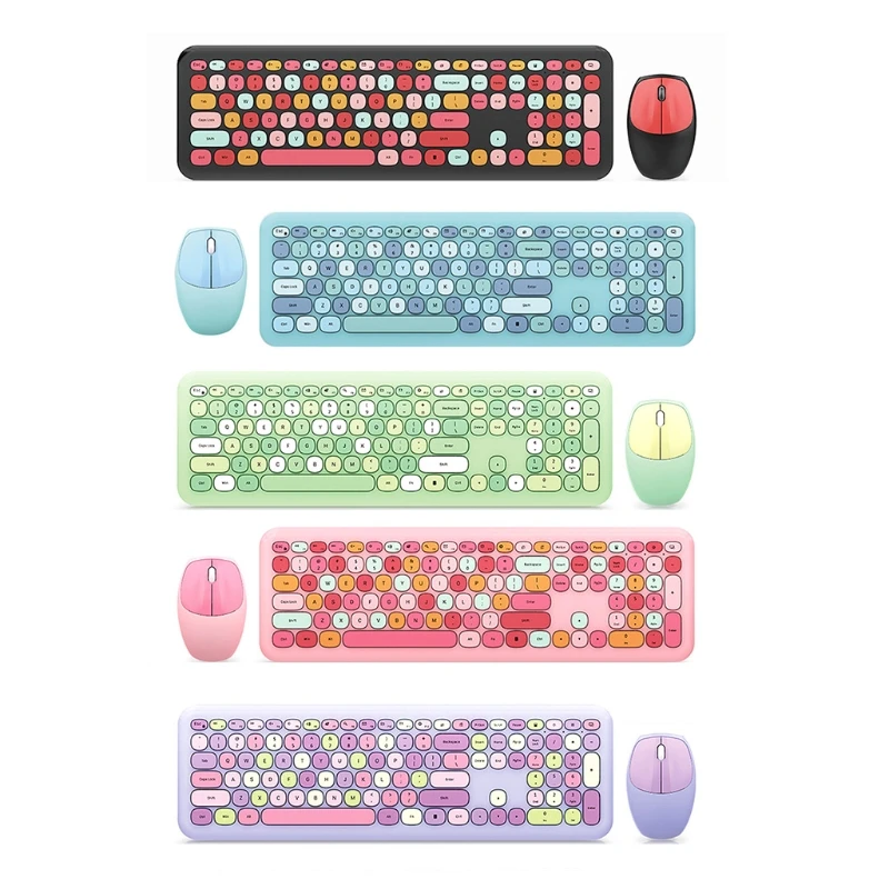 

2.4G Wireless Keyboard And Mouse Combination Pink Multi-Color Cute Mute 110 Keys Wide Compatibility Easy To Operate