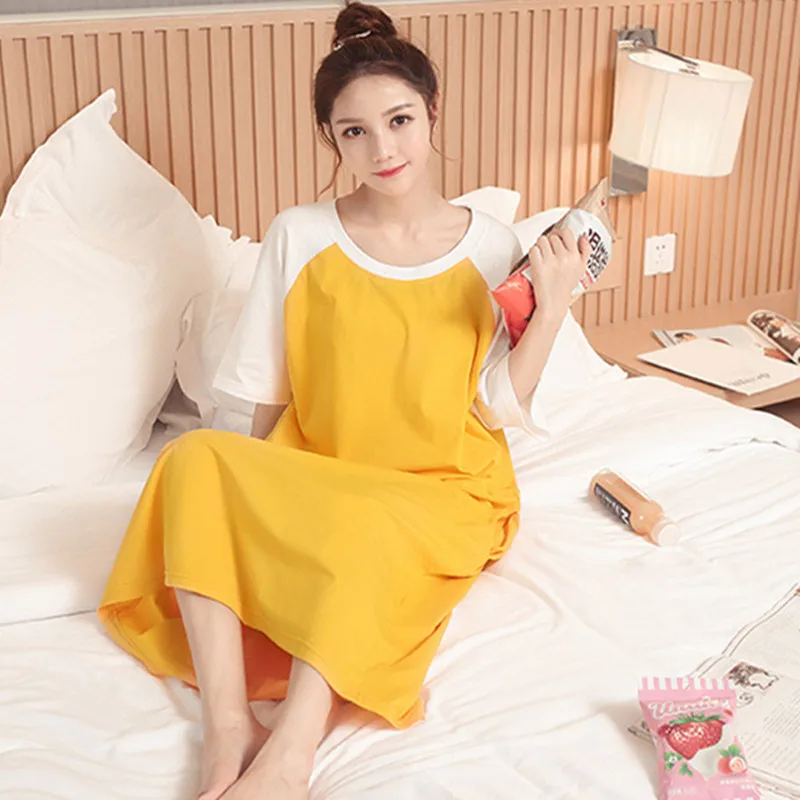 

2021Summer Women's Nightdress Long Short Sleeve Loose Sweet and Cute Homewear Sleep Tops Sleepwear Women Nightwear Night Gown